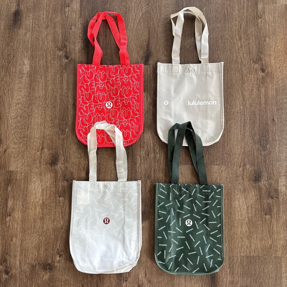 lululemon Shopper Tote Bags x 4 - Confetti Green, Lulu Red, Rose Gold, Tan